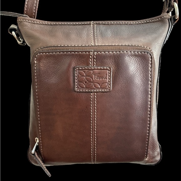 Fossil Handbags - Fossil Dark Brown Pebble Grain Leather Messenger Bag